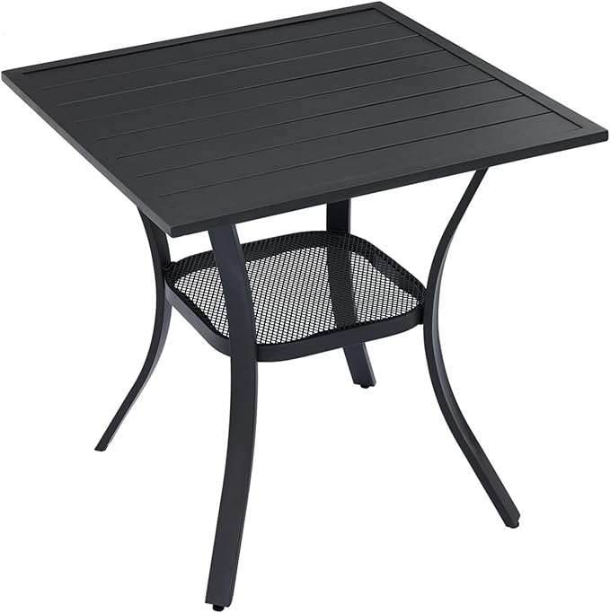 Outdoor Patio Table, All Weather Metal Outdoor Dining Table for Lawn Garden, 27.5"x 27.5" Patio Table for Outside, Black